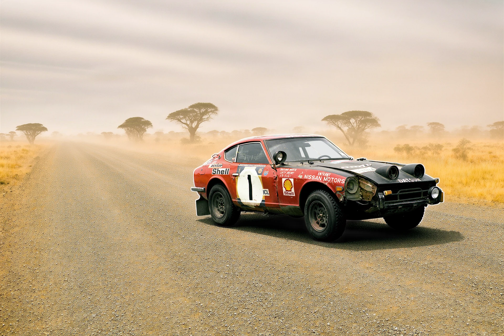 Раллийный Datsun 240Z 1970-х, вид в три четверти спереди