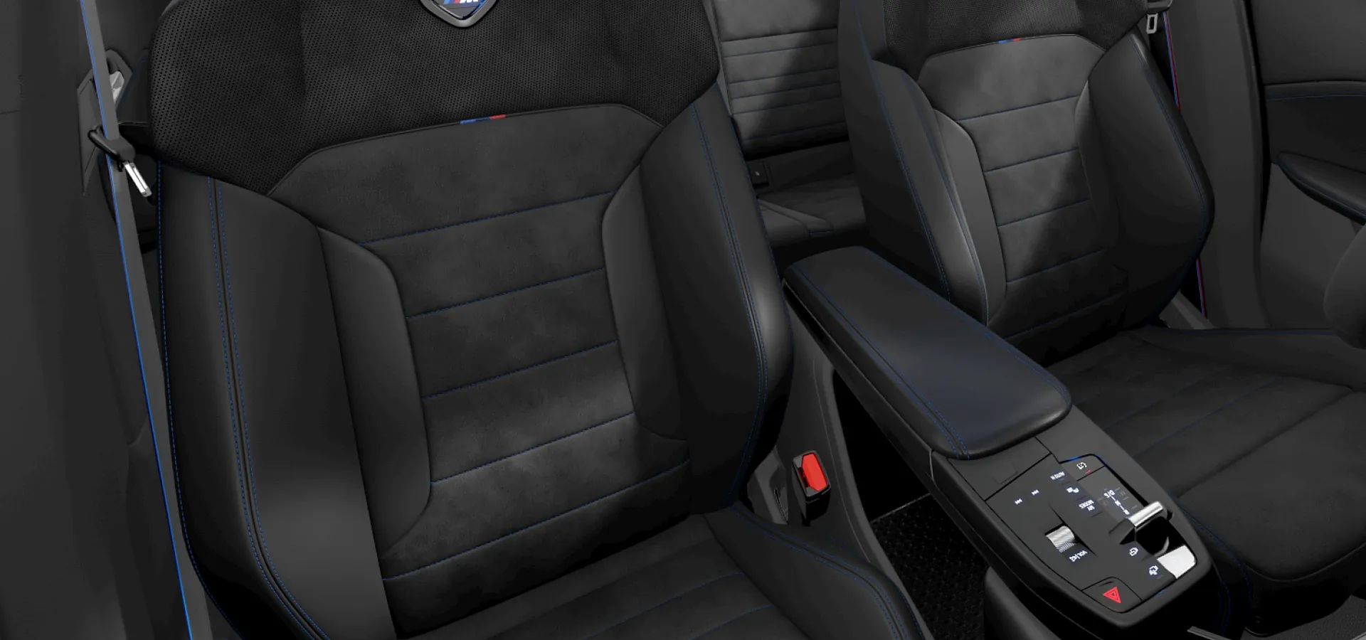 Синяя строчка по чёрной алькантаре в X2 M35i