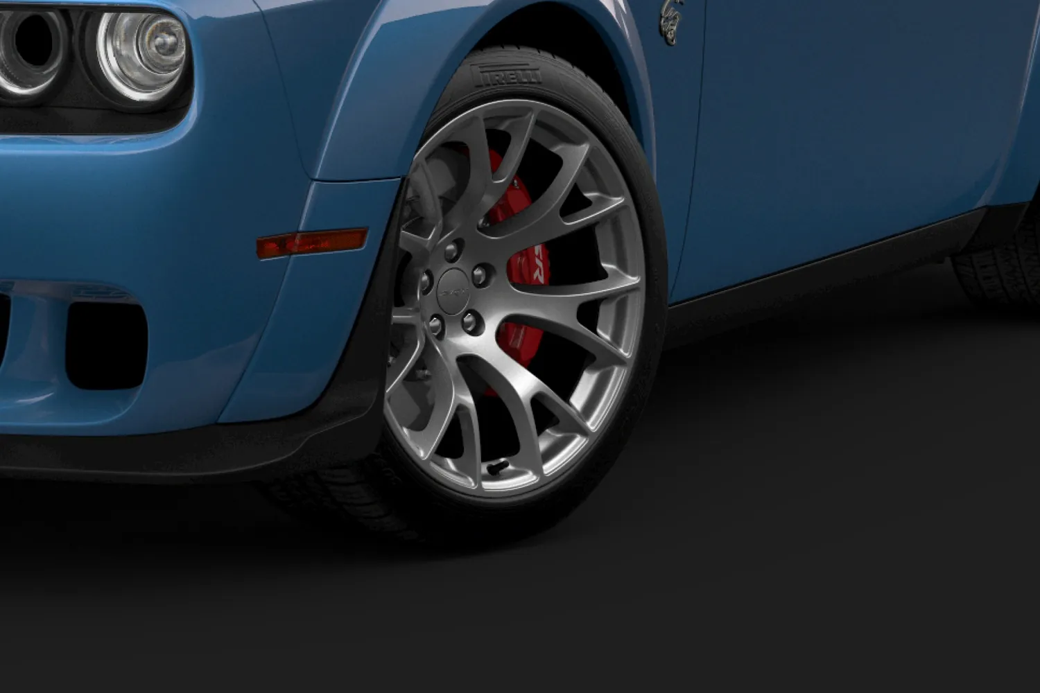 Dodge Challenger: Колесо 20x11, красный суппорт Brembo и шина Pirelli 305/35 ZR20