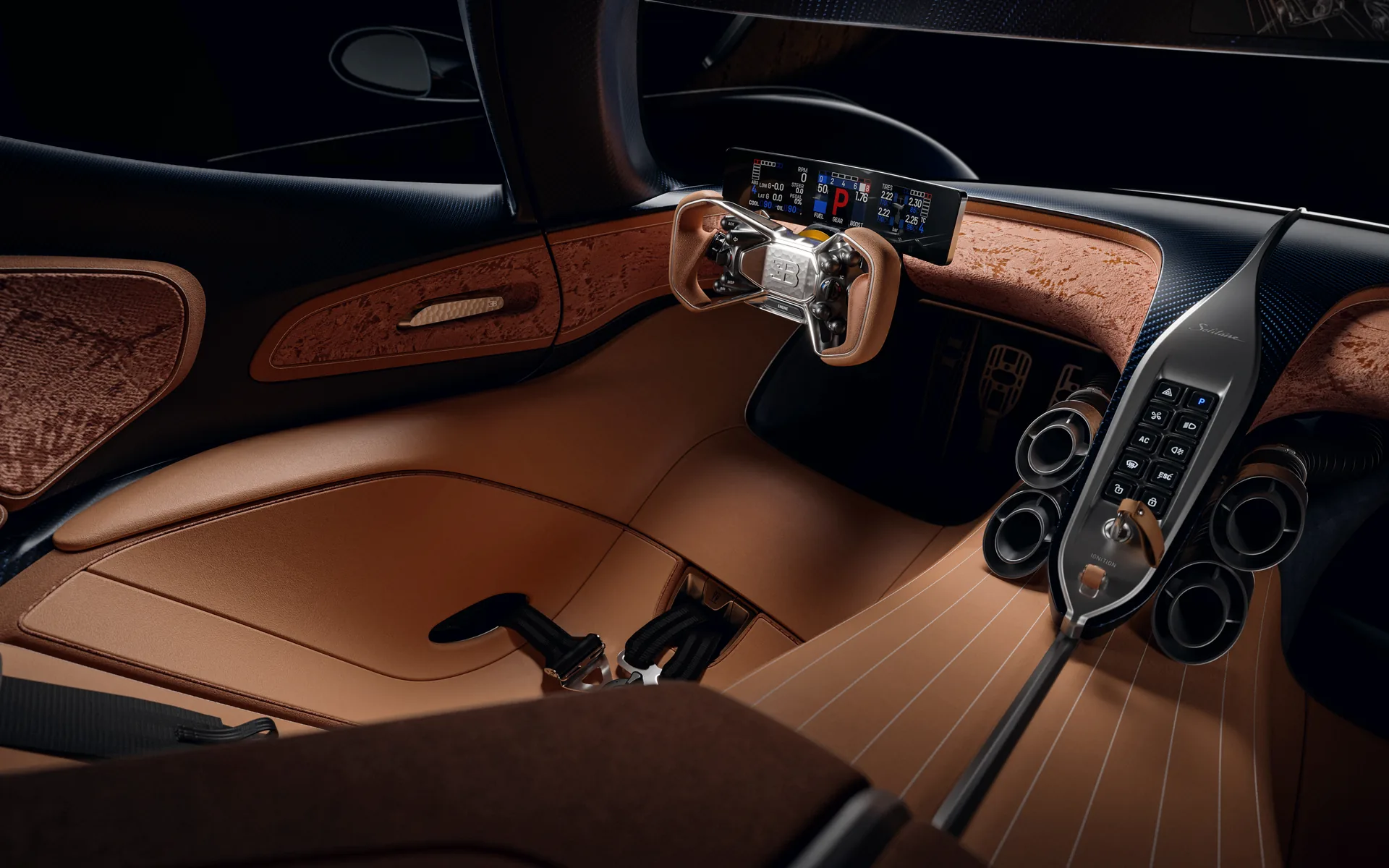 Салон Bugatti Destrier: руль, приборная панель и центральная консоль